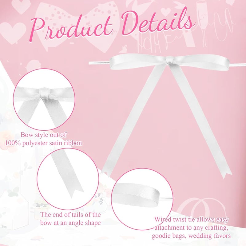Riceshoot Store White 50 Pcs Stain Ribbon Bows 5x7 Inch Twist Tie Bows for Gift Wrapping Cake Treat Bags Craft DIY Gift Wedding Baby Shower Birthday Party Decorations - Image 4